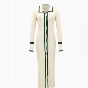 Contrast Trim Button Down Knitted Dress